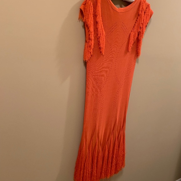 LEON MAX LIMITED EDITION ORANGE COCKTAIL FRINGE DRESS - SIZE M/S - Picture 4 of 14